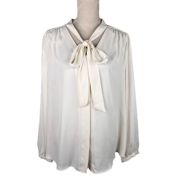 Chico's Blouse Off White 4 XXL 20/22 Button Up Tie Long Sleeves - Picture 1 of 13